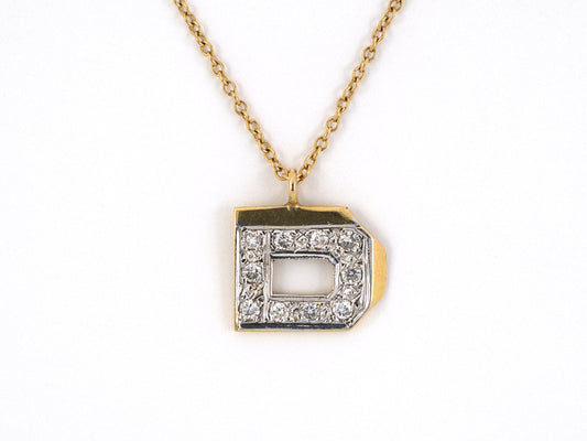 44095 - SOLD - Gold Diamond D Pendant Necklace
