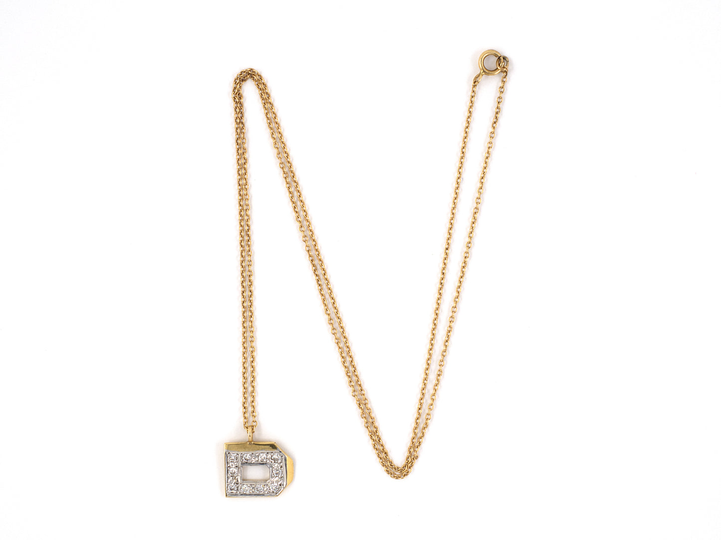 44095 - SOLD - Gold Diamond D Pendant Necklace