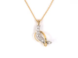 44458 - Gold Platinum Diamond Ribbon Pendant Necklace