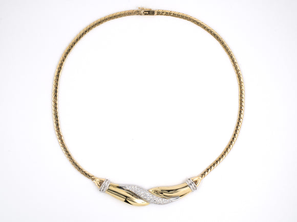 44670 - Circa1980 Gold Diamond Twisted Center Necklace