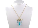 45000 - Gold Platinum Diamond Turquoise Enamel Drop Dangle Pendant Necklace