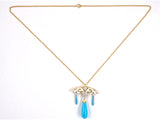 45000 - Gold Platinum Diamond Turquoise Enamel Drop Dangle Pendant Necklace