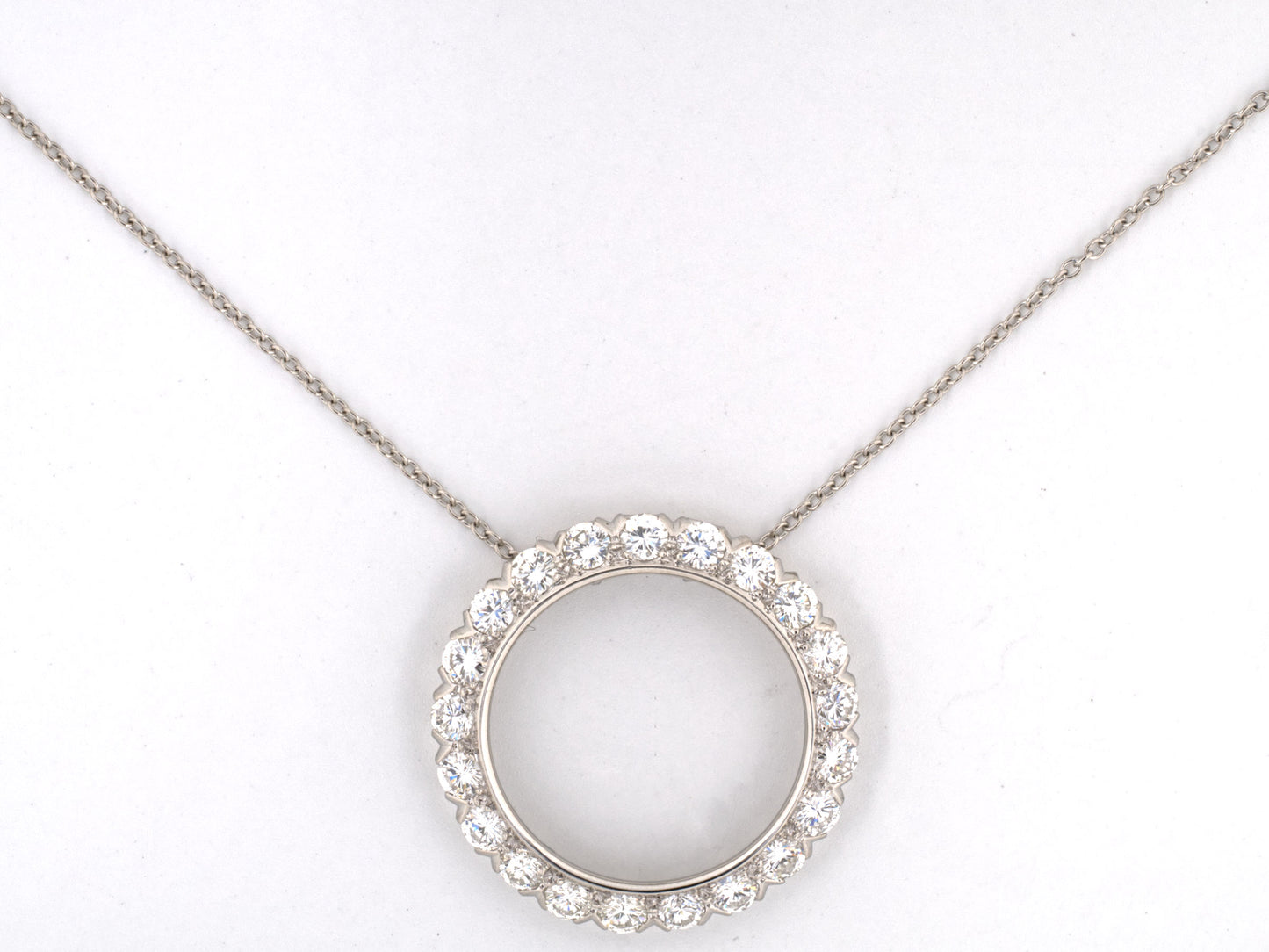 45003 - SOLD - Circa 1950s J E Caldwell Platinum Diamond Circle Pendant Necklace