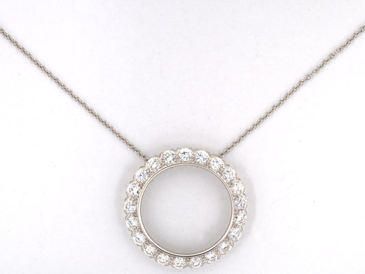 45003 - SOLD - Circa 1950s J E Caldwell Platinum Diamond Circle Pendant Necklace