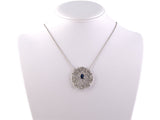 45009 - Platinum Diamond Sapphire Floral Swirl Pendant Necklace