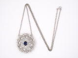 45009 - Platinum Diamond Sapphire Floral Swirl Pendant Necklace