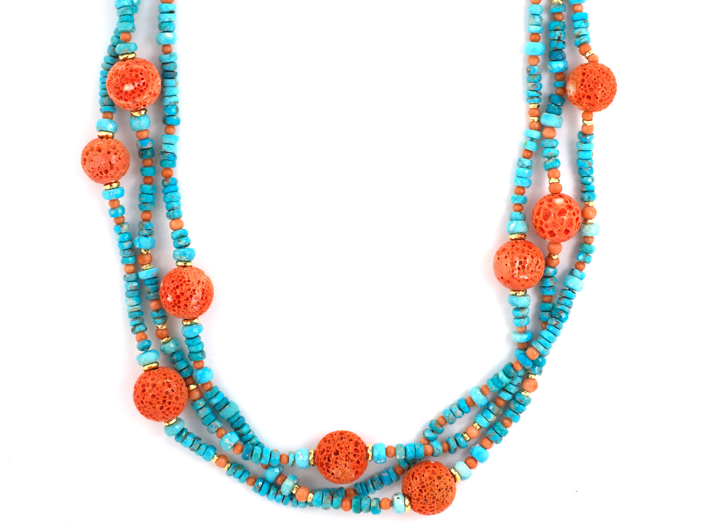 45019 - Gold Coral Turquoise Rondel Necklace