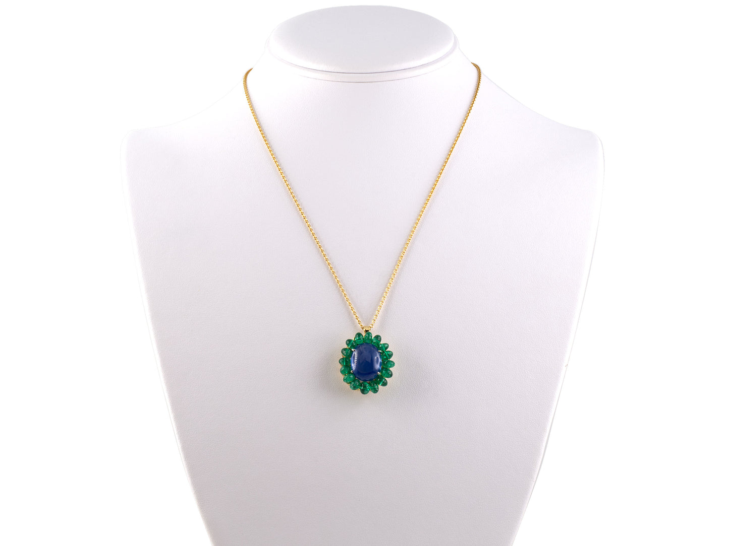 45023 - Gold Platinum Sapphire Emerald Cluster Pendant