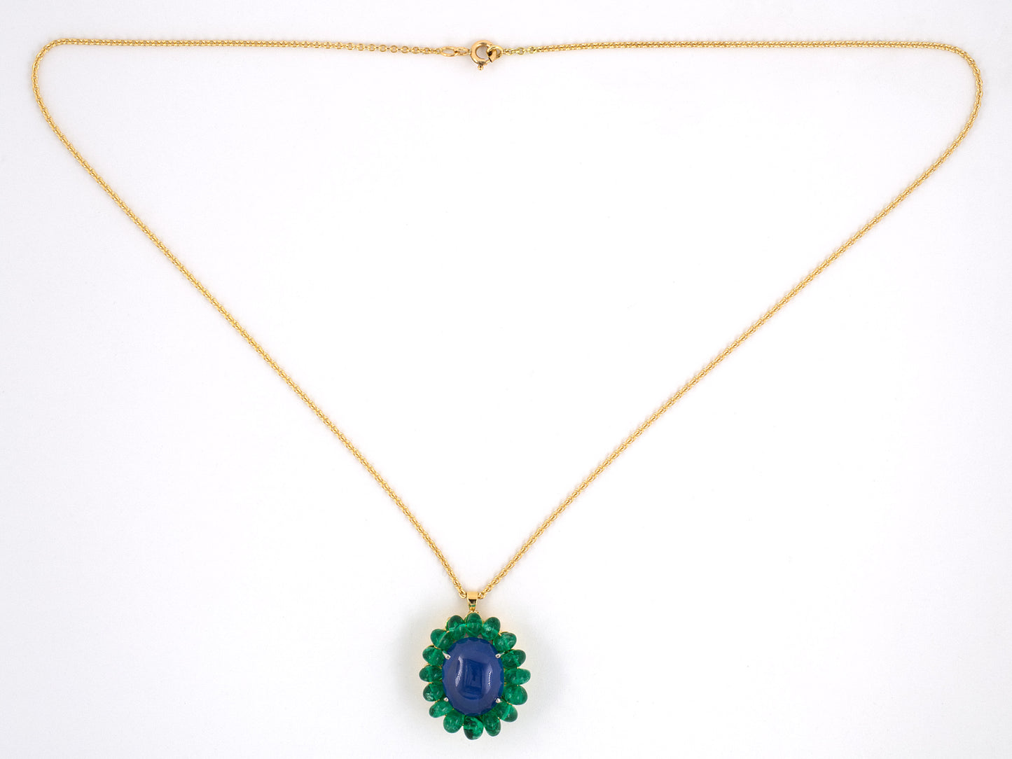 45023 - Gold Platinum Sapphire Emerald Cluster Pendant