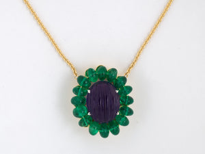 45024 - SOLD - Gold Platinum Corrugated Amethyst Emerald Pendant