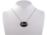 45033 - Circa 1950 Palladium Onyx Diamond Rose Nameplate Pendant Necklace