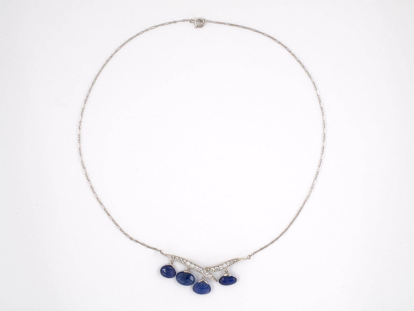 45073 - Platinum Diamond Sapphire Pendant Necklace