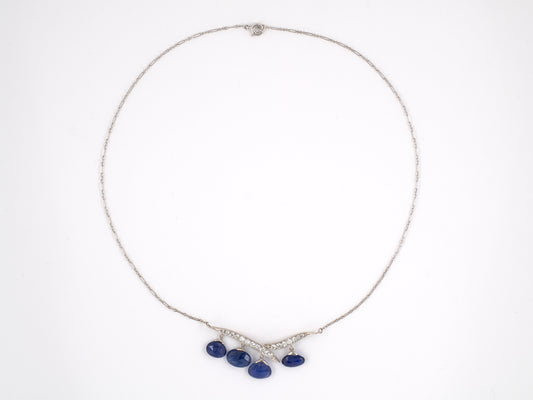 45073 - Platinum Diamond Sapphire Pendant Necklace