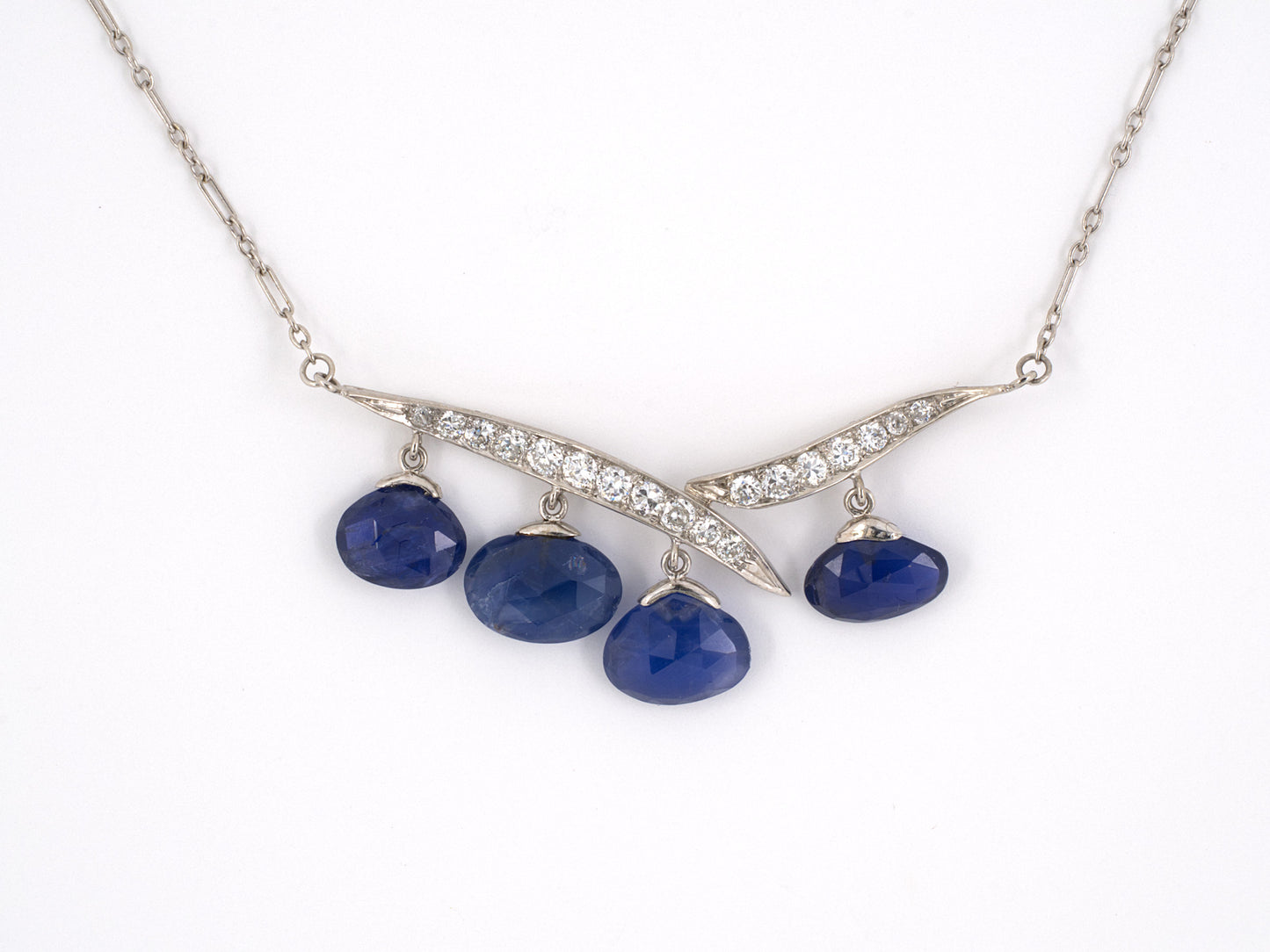 45073 - Platinum Diamond Sapphire Pendant Necklace