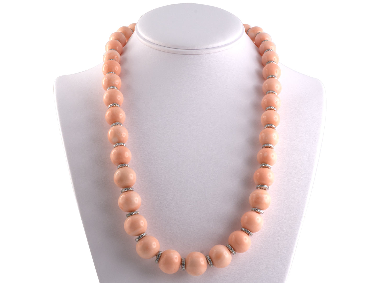 45074 - Platinum Angel Skin Coral Diamond Rondel Necklace