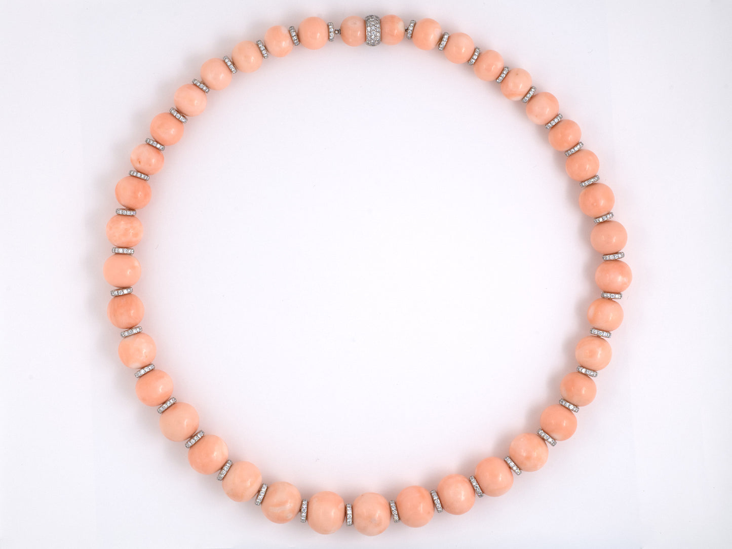 45074 - Platinum Angel Skin Coral Diamond Rondel Necklace