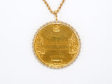 45080 - Art Nouveau  C. Beach Gold Diamond Beal Medal Pendant Necklace