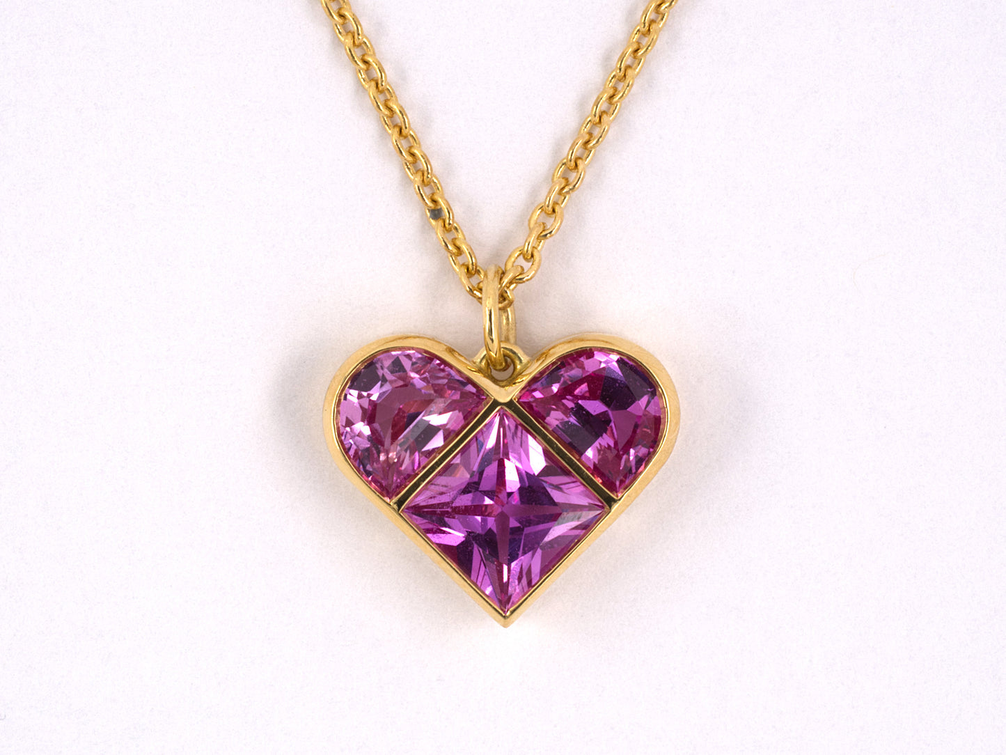 45083 - SOLD - Gold Pink Saphhire Heart Pendant Necklace