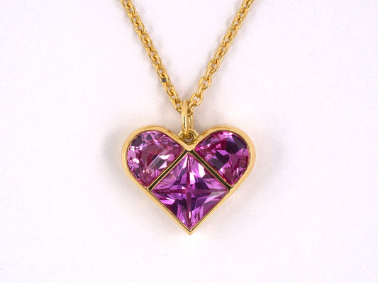 45083 - SOLD - Gold Pink Saphhire Heart Pendant Necklace