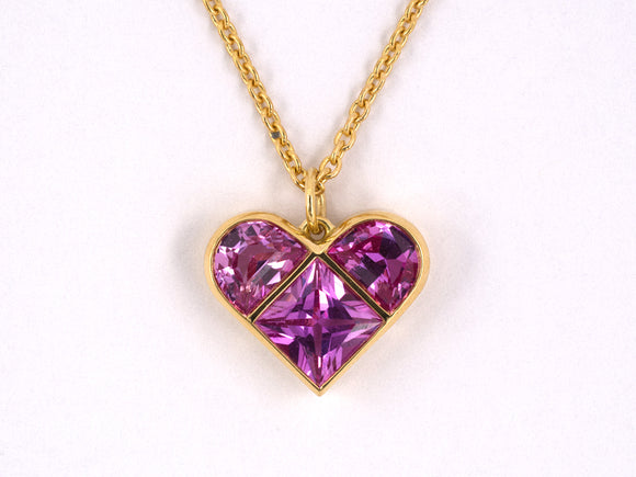 45083 - Gold Pink Saphhire Heart Pendant Necklace