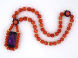 45092 - Gold Coral Amethyst Cluster Drop Necklace