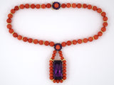 45092 - Gold Coral Amethyst Cluster Drop Necklace