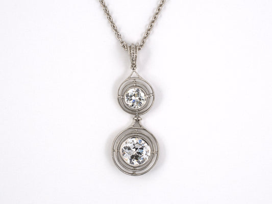 45095 - Platinum Diamond 2-Stone Drop Pendant Necklace