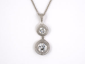 45095 - Platinum Diamond 2-Stone Drop Pendant Necklace