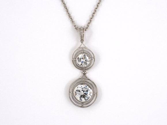 45095 - Platinum Diamond 2-Stone Drop Pendant Necklace