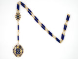 45098 - Victorian Gold Silver Diamond Pearl Blue Enamel Sautoir Necklace