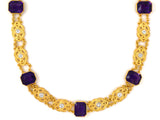 45103 - Art Nouveau Gold Amethyst Diamond Carved Knot Link Necklace