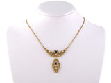 45105 - SOLD - Art Nouveau Krementz Gold Sapphire Pearl Drop Dangle Necklace