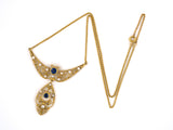 45105 - SOLD - Art Nouveau Krementz Gold Sapphire Pearl Drop Dangle Necklace