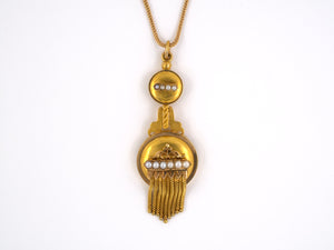 45107 - SOLD - Victorian Gold 1/2-Pearl Pendant Necklace With Chain