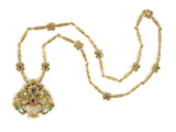 45116 - Art Nouveau Gold Diamond Ruby Sapphire Emerald Floral Basket Necklace