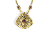 45116 - Art Nouveau Gold Diamond Ruby Sapphire Emerald Floral Basket Necklace