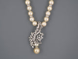 45122 - SOLD - Circa 1965 Platinum Diamond Pearl Necklace With Drop Pendant