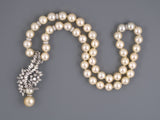 45122 - SOLD - Circa 1965 Platinum Diamond Pearl Necklace With Drop Pendant