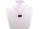 45124 - SOLD - Gold Platinum Lapis Diamond Butterfly Pendant Necklace