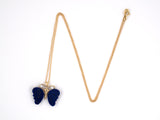 45124 - SOLD - Gold Platinum Lapis Diamond Butterfly Pendant Necklace