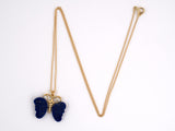 45125 - SOLD - Gold Platinum Lapis Diamond Butterfly Pendant Necklace