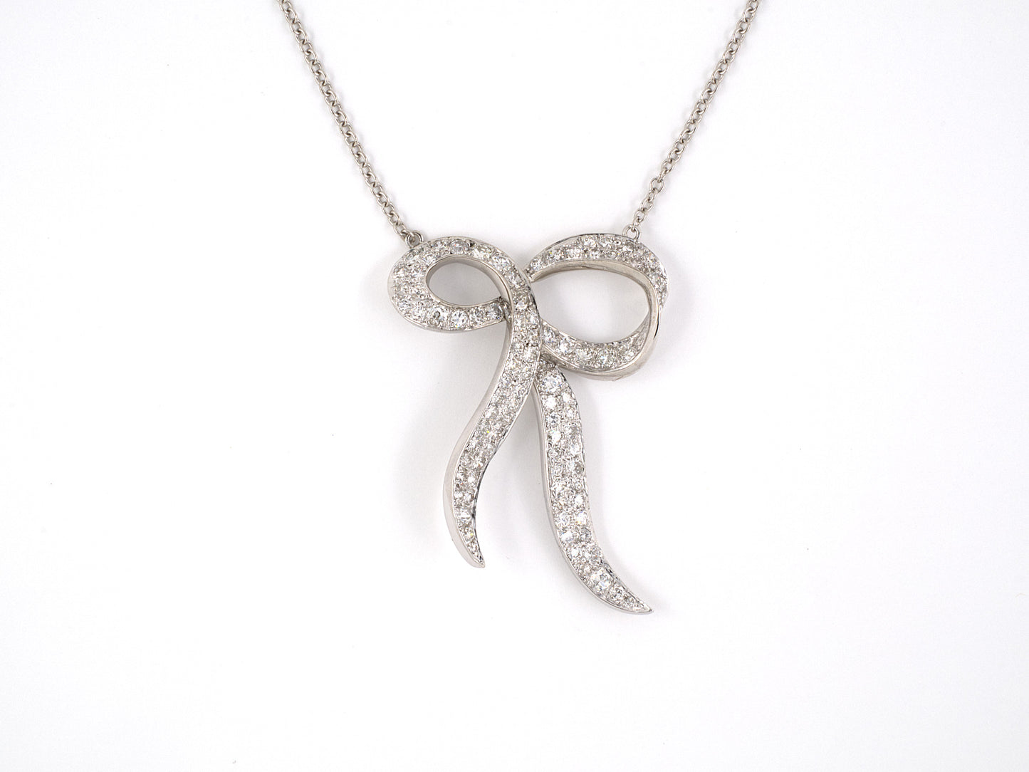 45128 - SOLD - Platinum Diamond Bow Pendant Necklace
