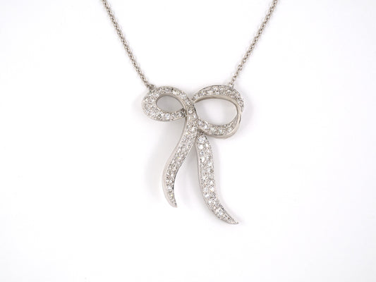 45128 - SOLD - Platinum Diamond Bow Pendant Necklace