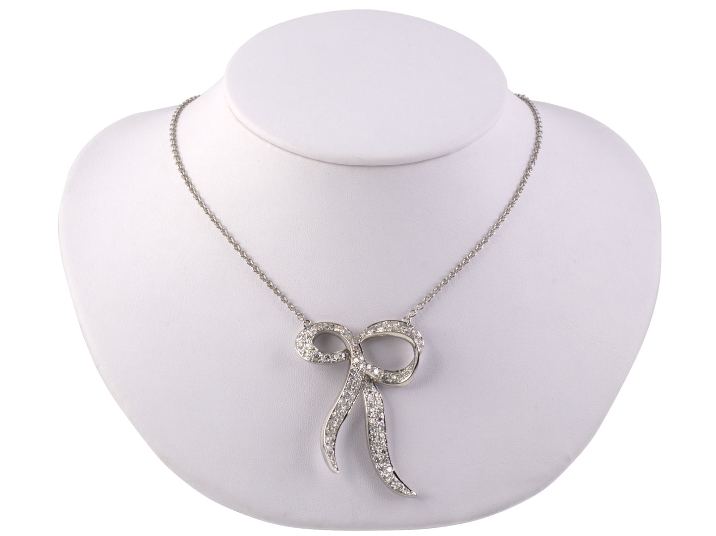 45128 - SOLD - Platinum Diamond Bow Pendant Necklace
