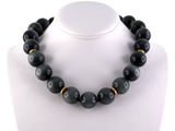 45131 - Gold Diamond Grey Black Quartz Bead Stamped Leaves Ball Clasp Rondel Necklace