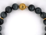 45131 - Gold Diamond Grey Black Quartz Bead Stamped Leaves Ball Clasp Rondel Necklace