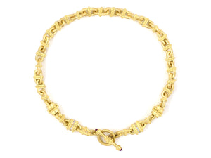 45143 - Gold Diamond Ruby Textured Link Necklace