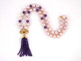 45146 - Gold Diamond Amethyst Tassels Drop Pendant Rose Pink Pearl Necklace