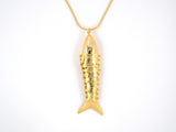 45149 - Circa 1950 Gold Diamond Fish Pendant Necklace