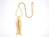 45149 - Circa 1950 Gold Diamond Fish Pendant Necklace